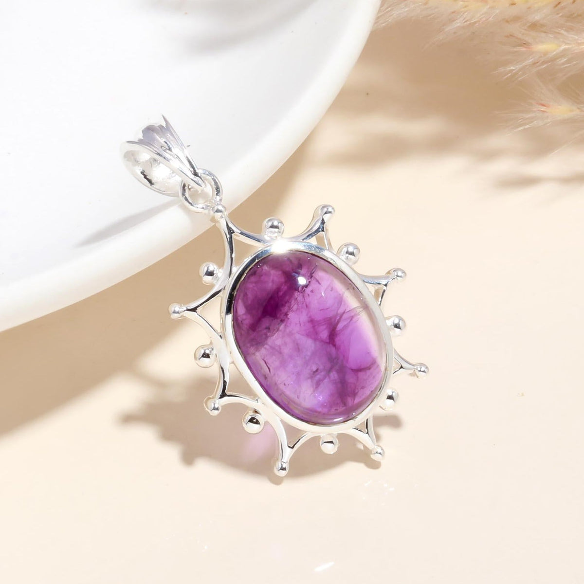 925 Sterling Silver Amethyst Gemstone Pendant