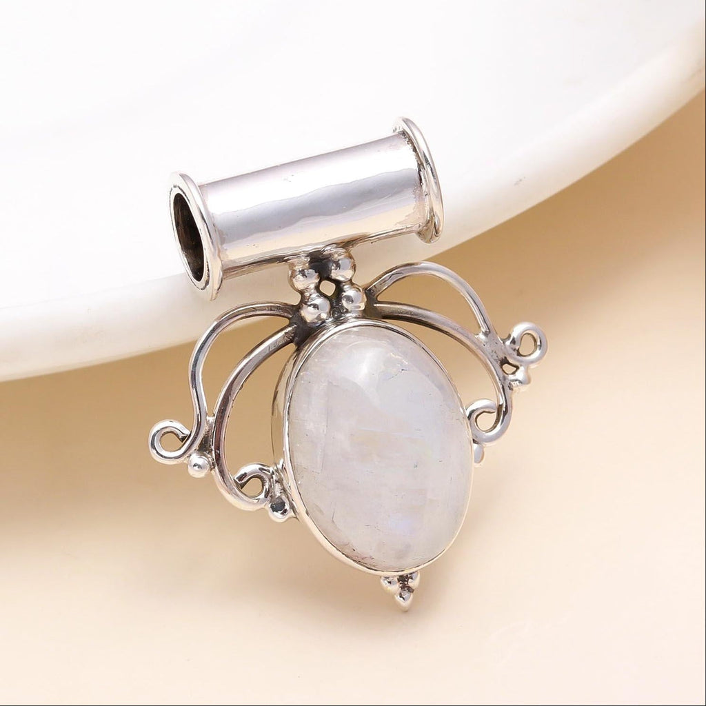 925 Sterling Silver Moonstone Gemstone Filigree Design Pendant