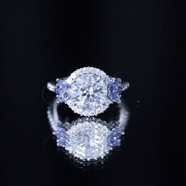 Sterling Silver Moissanite 3 Carat Engagement Ring with Lab Grown Blue Sapphire