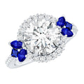 Sterling Silver Moissanite 3 Carat Engagement Ring with Lab Grown Blue Sapphire