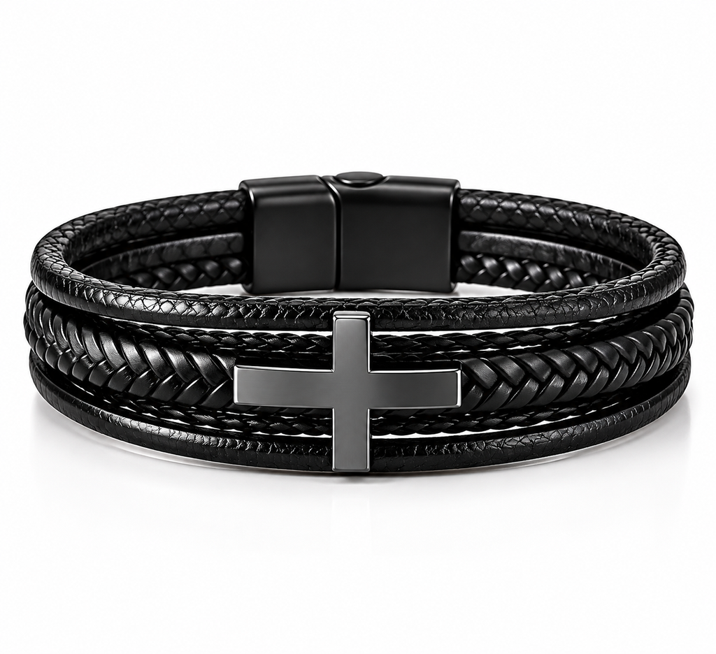Pulsera de cuero con cruz cristiana