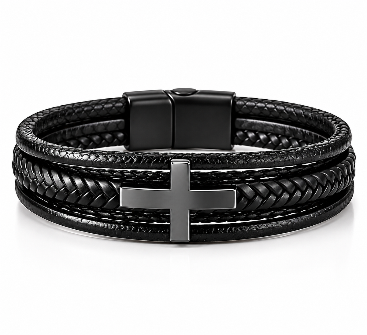 Pulsera de cuero con cruz cristiana