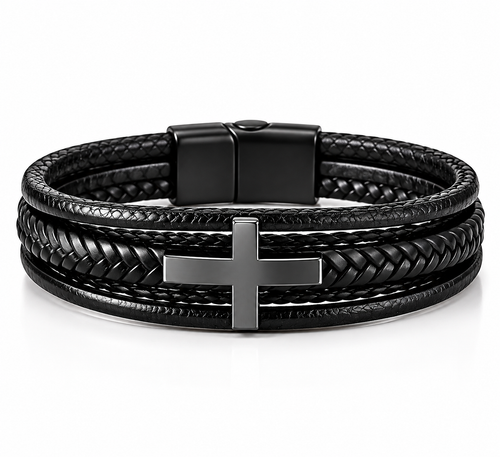 Pulsera de cuero con cruz cristiana