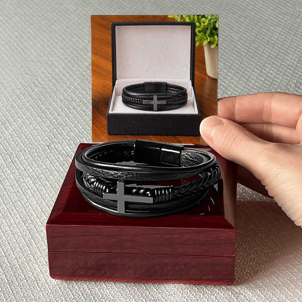 Pulsera de Cuero con Cruz Cristiana – Regalo de Fe y Fortaleza ✝️